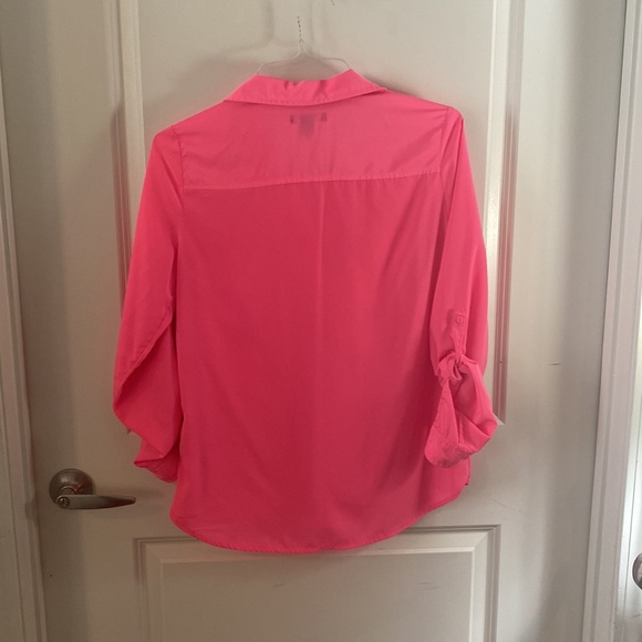 Neon Pink Button Up Blouse with Pockets - Picture 4 of 4